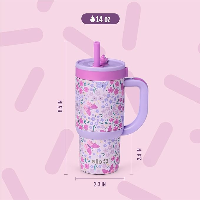 Ello Oasis 14oz Stainless Steel Toddler Tumbler with Handle & Retracting Straw, 100% Leakproof, Double-Wall Vacuum Insulated, Kids Water Bottle for School, BPA Free, Dishwasher Safe, Winging It