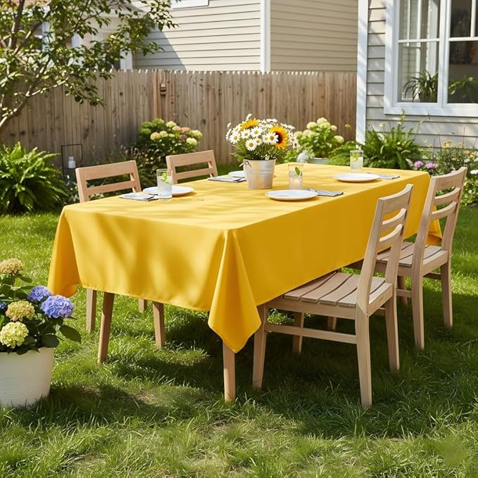 sancua Rectangle Tablecloth - 70 x 120 Inch - Stain and Wrinkle Resistant Washable Polyester Table Cloth, Decorative Fabric Table Cover for Dining Tables, Buffet Parties and Camping, Yellow