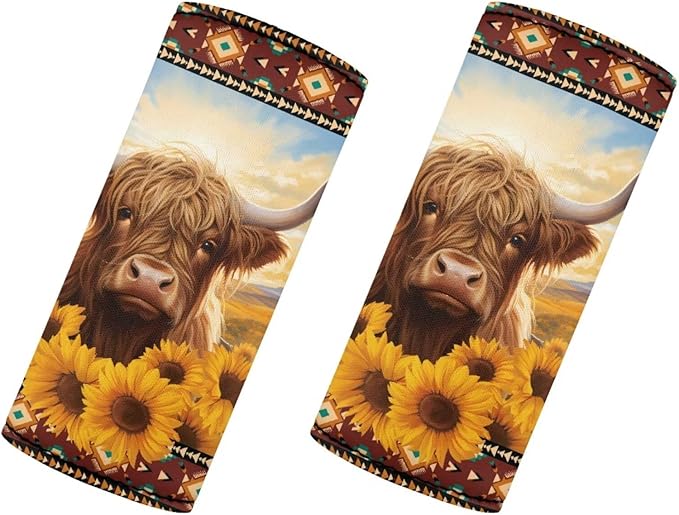 KUIFORTI Highland Cattle Sunflower Luggage Identifier for Suitcase Set of 2 Portable Handle Cover Reusable for Home Car