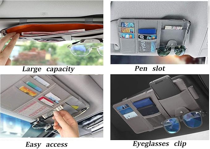 Car Sun Visor Organizer, Auto Interior Accessories Pocket Organizers, Registration and Document Holder, Personal Belonging Storage Pouch Organizer, Items for Car Vehicle (Grey)
