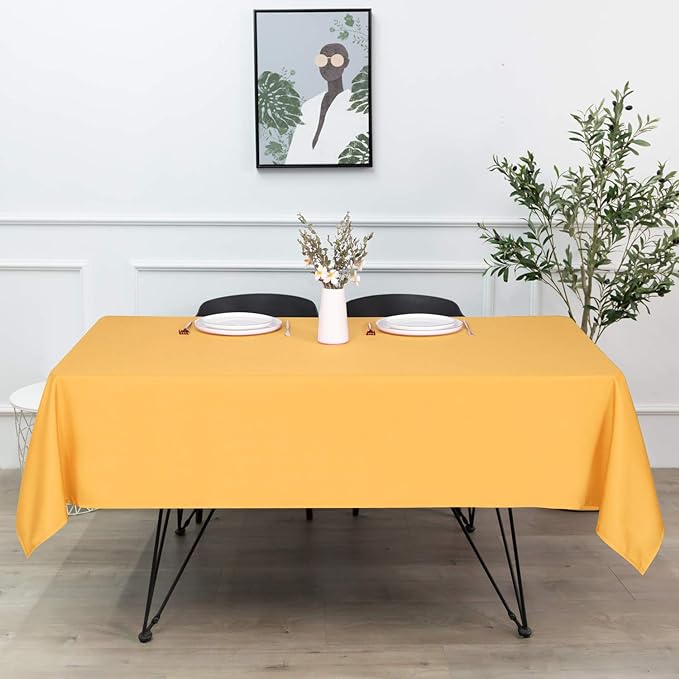 sancua Rectangle Tablecloth - 60 x 102 Inch - Stain and Wrinkle Resistant Washable Polyester Table Cloth, Decorative Fabric Table Cover for Dining Tables, Buffet Parties and Camping, Gold