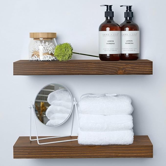 Homeforia Classic Walnut 18 inch Floating Shelf, High End Solid Real Wood Small 18inch Floating Shelves for Wall Mounted, 18in Floating Shelves, Heavy Duty Bracket, 18 X 6.5 X 1.75 inches, Set of 2