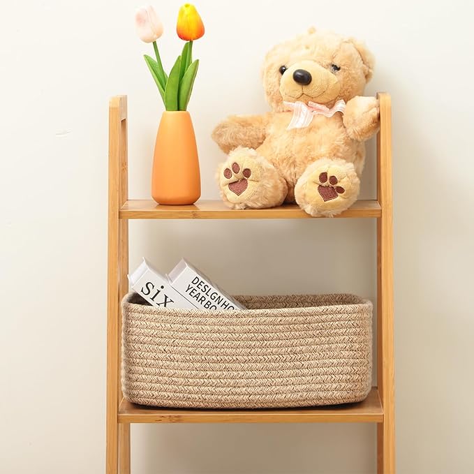 MiniArk Small Storage Baskets for Organizing | Closet Organizer Bins | Shelf Toy Basket | Woven Rope Baskets | Cube Decorative Box | Shallow Basket | 11.5x7.5x4.7” | 3 Packs Mixed Brown