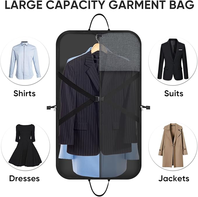 BALEINE Travel Garment Bag, Travel Suit Bag for Men, 42'' Waterproof Carry on Garment Bags for Hanging Clothes, Garment Duffel Bag for Travel Business (Grey)