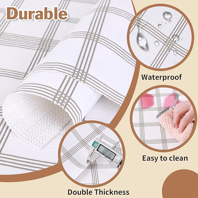 Shelf Liners for Kitchen Cabinets 12in x 10FT, Non-Adhesive Drawer Liner White Square Thickened Shelf Liner Non-Slip Easy to Clean for Tool Box Refrigerator with Knife and Tape Measure