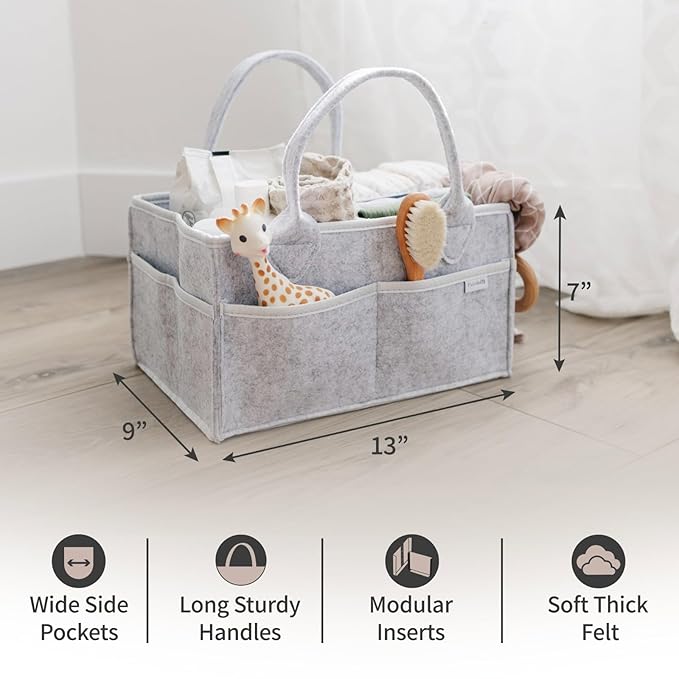 PUTSKA Baby Diaper Caddy Organizer - Nursery Storage Basket for Diaper Station, Baby Basket Shower List and Registry Gift Must-Haves, Newborn Essentials, Nursery Decor for Boy or Girl - Grey, Regular