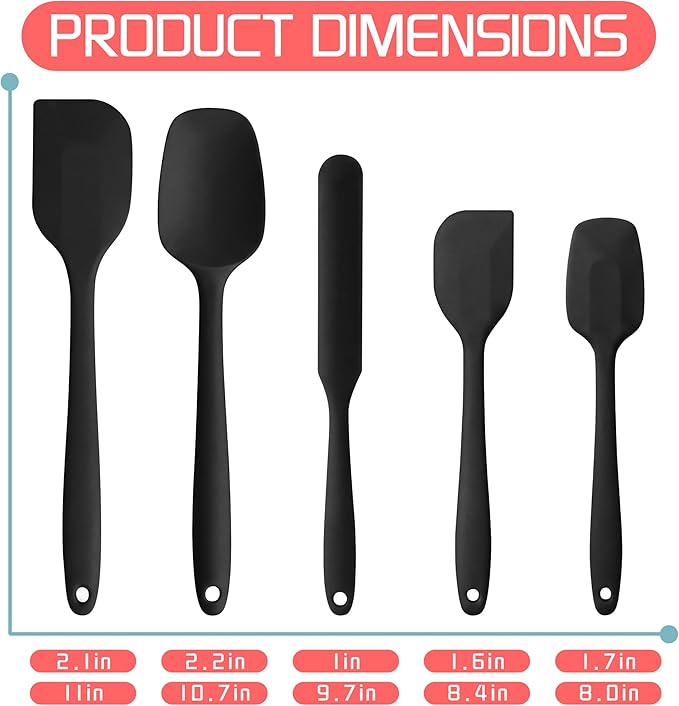 5 Pieces Silicone Spatula Set BPA Free Non Stick Rubber Spatula Heat Resistant Set Ideal for Baking Cooking Mixing Dishwasher Safe Kitchen Tools Black