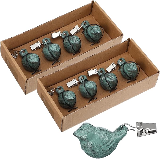 8 Pieces Cast Iron Antique Bird Tablecloth Weights Vintage Tablecloths Weights Clip on Hangers Pendant Tablecloth Weight Kit for Outdoor Home Garden Party Wedding Picnic Table Covers (Light Green)