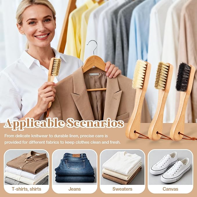 3 Pcs Wooden Laundry Stain Brush Stain Remover Dauber Brushes with Square Head Boar Bristle Small Stain Brush for Clothes for Scrubbing Stains from Furniture Fabric Leather(Style B)