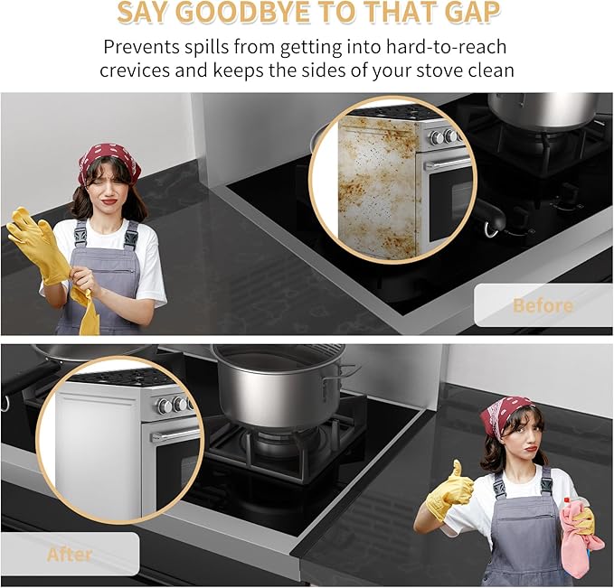Stove Gap Covers 316 Stainless Steel,2 Pack Stove Gap Filler,Heat Resistant Stove Gap Guards,Slide in Range Trim Kit,Easy Adjustable Length 13.8" to 27.5",Width 0.78",Fits Narrow Gaps,Black