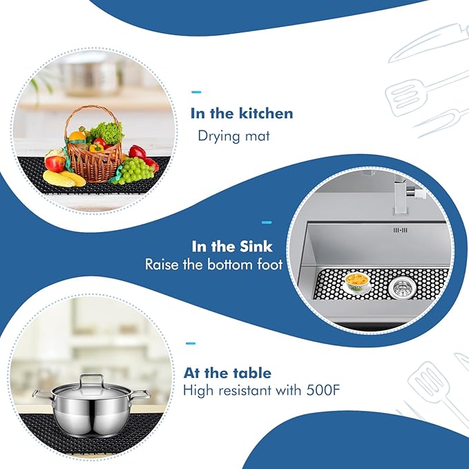 Silicone Sink Protectors for Kitchen Sink with Rear Drain - 28.3"x 15.7" Kitchen Protector Accessory, Non-Slip Heat Resistan Mat for Bottom of Farmhouse Stainless Steel (Rear Hole, Black)