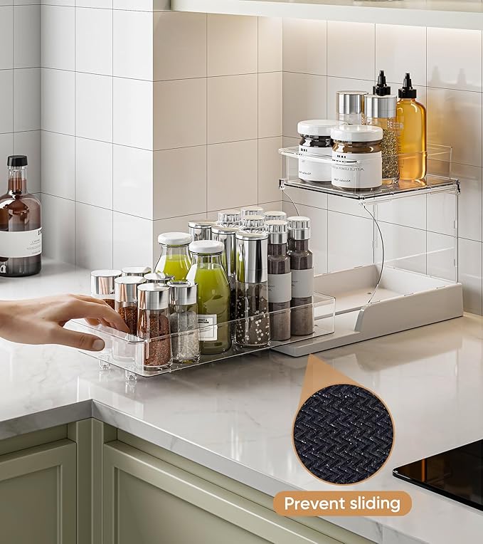 YICHE 2 Tier Multi-Purpose Office Sliding Organizer Shelf, Kitchen Countertop Organizer Drawer for Bathroom Under Sink & Coffee Bar, Space Saving Pull Out Medicine Cabinet Organization Storage Rack