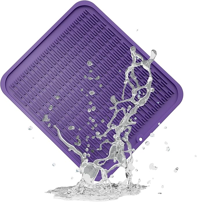 ZLR Silicone Dish Drying Mat for Kitchen Counter, Eco-Friendly Fast Dry Dish Mat, Easy Clean Multi Usage Drying Matt, Heat Resistant Trivet, 16" x 18" XL, Meadow Violet