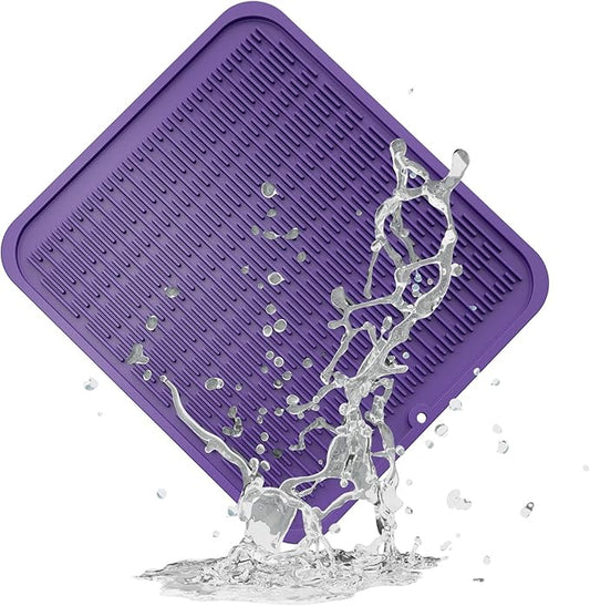 ZLR Silicone Dish Drying Mat for Kitchen Counter, Eco-Friendly Fast Dry Dish Mat, Easy Clean Multi Usage Drying Matt, Heat Resistant Trivet, 16" x 18" XL, Meadow Violet