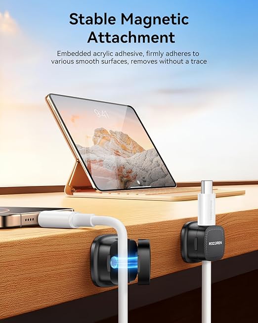 18 Pack Cable Management Cord Organizer,Magnetic Cable Clips-1s Lock,Rocoren Desk Adhesive Cord Cable Clip Wire Holder Keeper for Phone Charger Wire,Nightstand,Car,Office,Desktop Accessory,Black