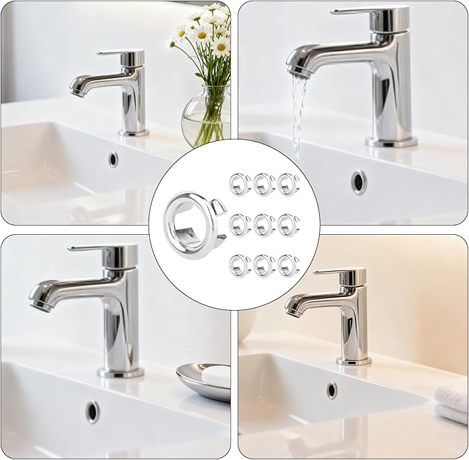 10 Pcs Sink Overflow Ring Cover, Chrome Bathroom Sink Overflow Trim Ring Cap Drain Hole Insert for Kitchen Bathroom Basin Vanity & Ceramic Sinks
