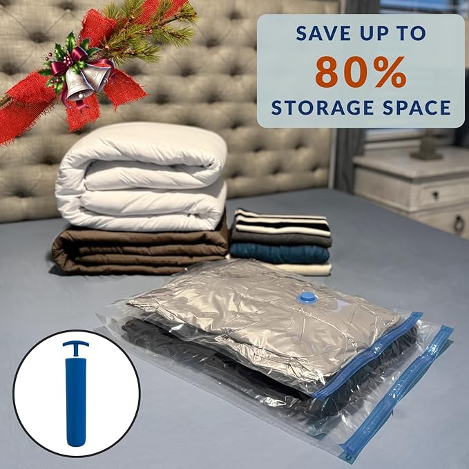 6 XL Jumbo Vacuum Storage Bags with Pump, Extra Large Compression Space Saver for Comforter, Duvet, Blanket, Bedding Storage, Vacuum Seal Bags for Clothing, Luggage Closet Organizer