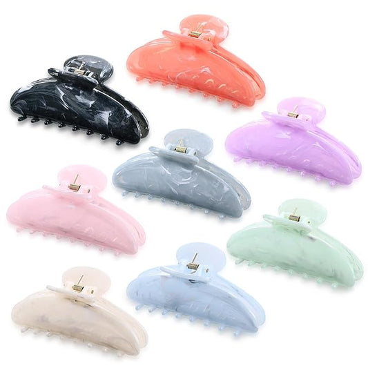8 Pcs Large Acrylic Hair Claw Clips for Women Non-slip Strong Hold Jaw Clamps for Thick or Thin Hair (Marble,Variation Color)