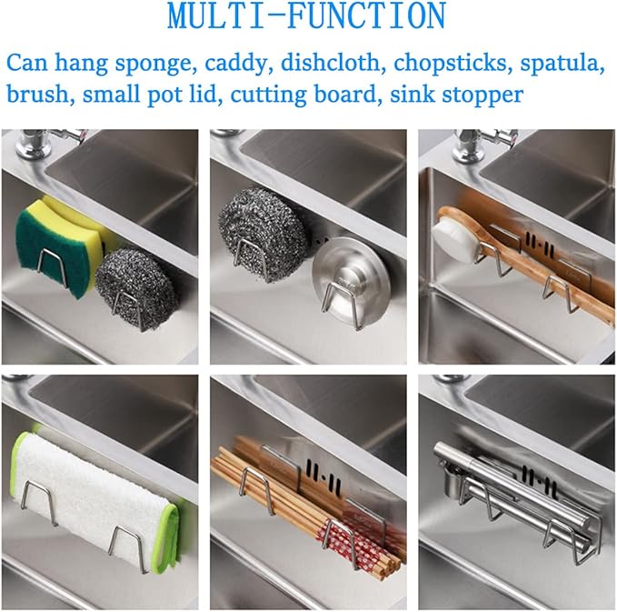 LEFTSTARER 4 Pack Sink Sponge Holder for Kitchen Sink Caddy Premium SUS304 Stainless Steel Rustproof Waterproof Quick Drying Small Strong Adhesive Sponge Holder (8)