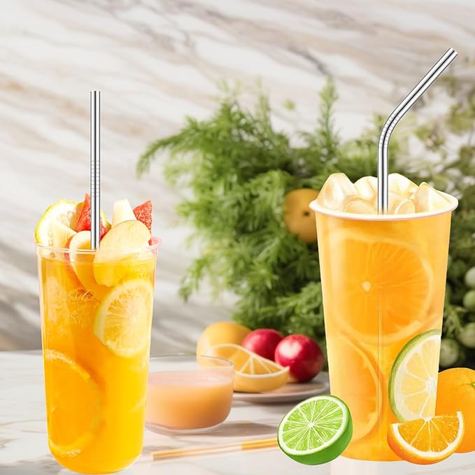 18-Pack Reusable Stainless Steel Metal Straws with Cleaning Brush - Long Metal Straws Drinking for 30 oz and 20 oz Tumbler Eco Friendly