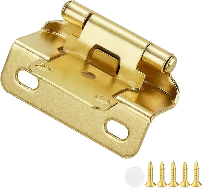 2 Pack 1 Pair Gold Cabinet Hinges - 1/2 inch Overlay Kitchen Cabinet Hinges, Partial Wrap Around Cabinet Door Hinges for Face Frame Cabinet, Self Closing Gold Face Mount Cabinet Hardware