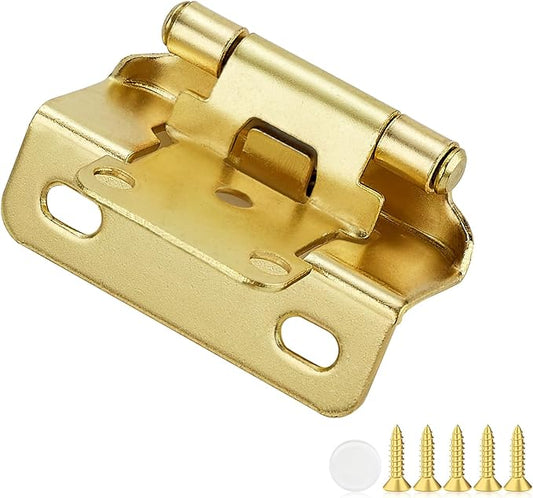 20 Pack 10 Pair Gold Cabinet Hinges - 1/2 inch Overlay Kitchen Cabinet Hinges, Partial Wrap Around Cabinet Door Hinges for Face Frame Cabinet, Self Closing Gold Face Mount Cabinet Hardware