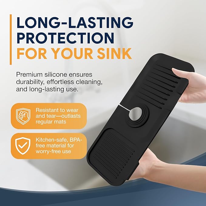 14.6” Silicone Faucet Mat For Kitchen Sink, Kitchen Sink Splash Guard Behind Faucet, Kitchen Faucet Mat For Kitchen Sink, Kitchen Sink Faucet Mat Splash Guard and Sink Water Splash Guard (Black)