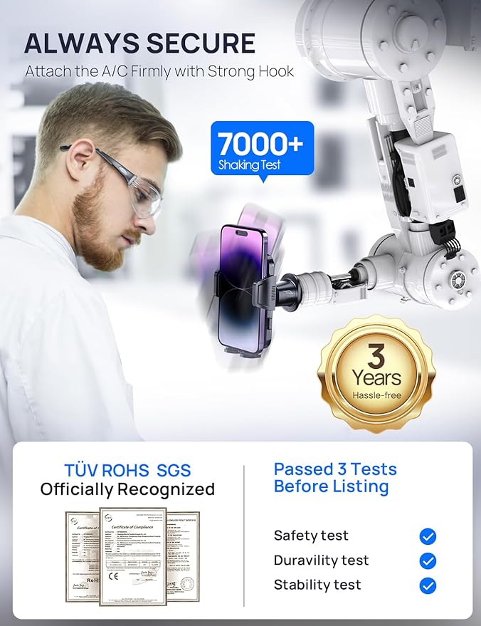 [2025 New] Car Vent Phone Mount, [Upgrade Hook Clip Never Shake] Adjustable 360 Rotation Vent Clip Car Phone Holder Mount, Big Phone & Thick Case Friendly Fit for All iPhone, Samsung & Cell Phone