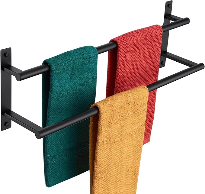 KOKOSIRI 24 Inch Double Towel Bar Bath Towel Racks Bathroom Towel Holder Towel Rails Towel Storage Towel Shelf Wall Mounted Stainless Steel Matte Black B5010BK-L24