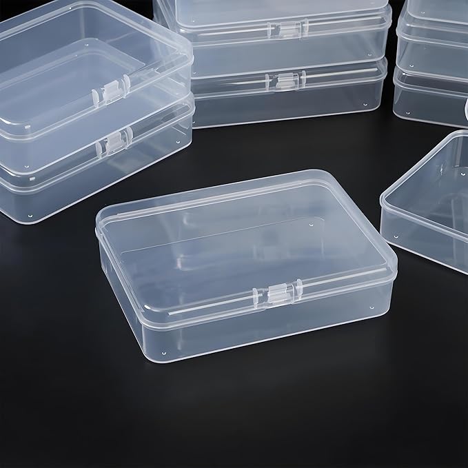 LJY 12 Pieces Rectangular Empty Mini Clear Plastic Organizer Storage Box Containers with Hinged Lids (4.5 x 3.3 x 1.1 inch, Transparent)