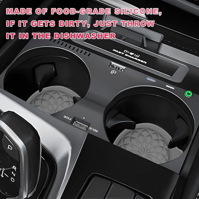 4 PCS Car Cup Holder Coasters, 2.75 Inch Anti-Slip Insert Silicone Car Coaster Drink Mat, Shockproof Universal Auto Cup Coasters for Most Vehicles, Car Interior Accessories (Gray)