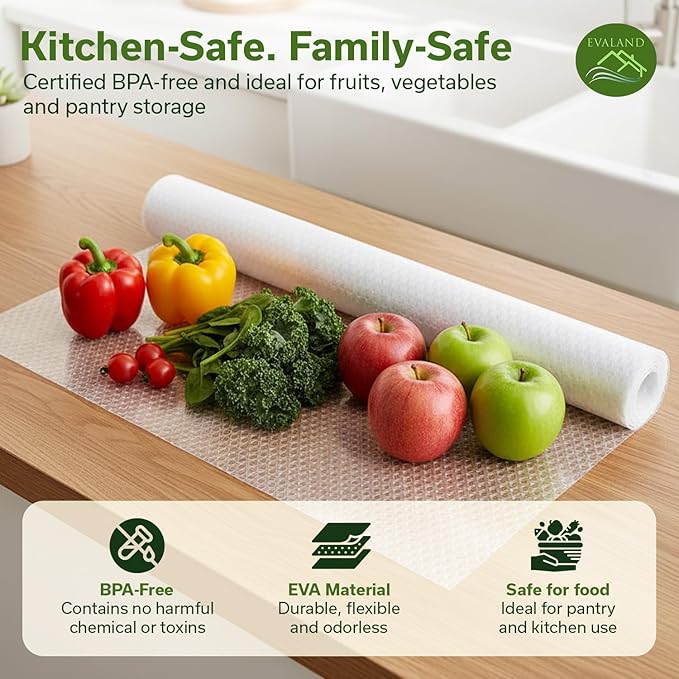 EVALAND Shelf Liners for Kitchen Cabinets Non-Adhesive 19.6" x 33 FT Clear Drawer Liner Non Slip, Washable Cabinet Liner, Waterproof Shelf Liners for Cabinets, Refrigerator Bathroom Pantry Cabinet Mat