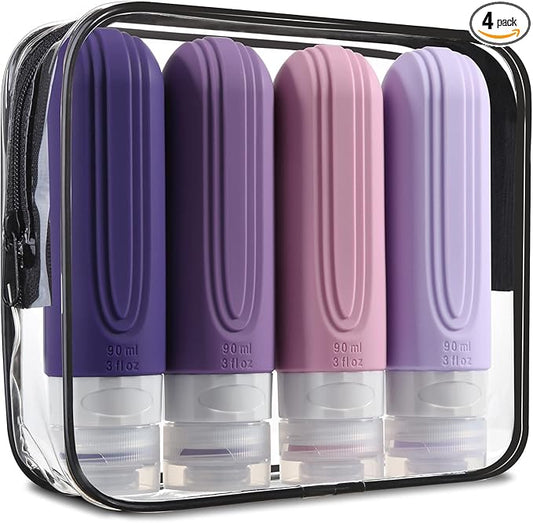 Mrsdry Travel Bottles for Toiletries, TSA Approved 3oz Travel Size Containers BPA Free Leak Proof Refillable Liquid Silicone Squeezable Travel Accessories for Shampoo Conditioner Lotion (4 Pack)