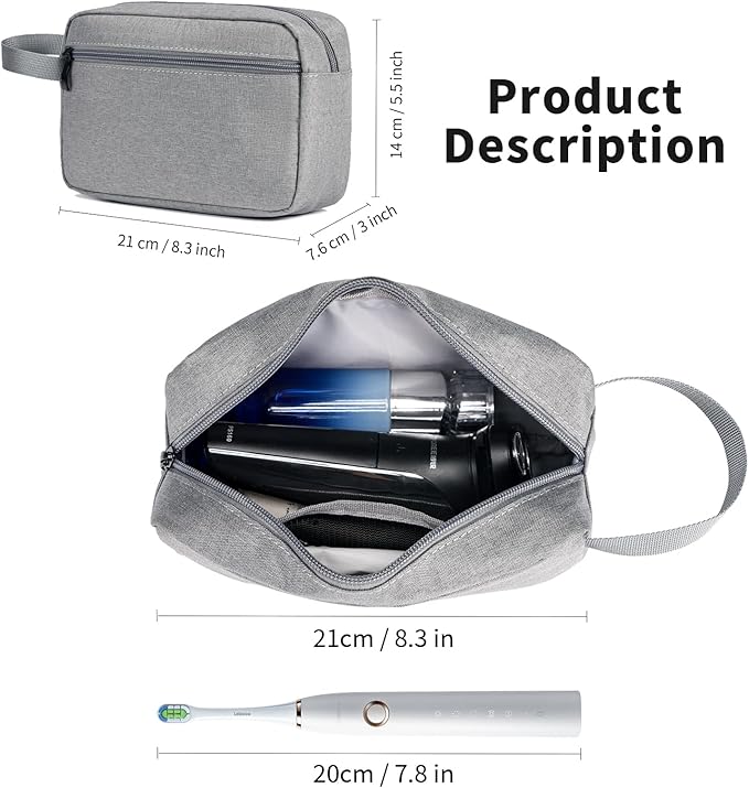Travel Toiletry Bag, Small Cosmetic Bag, Hanging Water-Resistant Organizer for Men & Women, Ideal for Makeup, Shaving Kit, Gym Essentials & Travel Accessories (Grey)