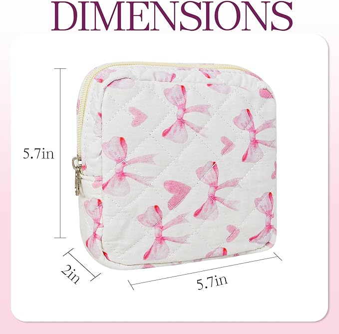 Small Floral Quilted Makeup Bag, Coquette Aesthetic Travel Toiletry Organizer for Women, Lightweight Cotton Cosmetic Pouch