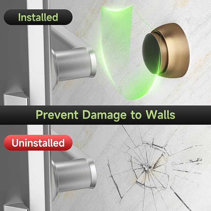 2PC Door Stopper Wall Protector with Silicone Head, Aluminum Door Knob Wall Protector, Spring Shock Absorption Technology, 1.65" Door Stoppers for Wall, Adhesive Installation or with Screw, Bronze