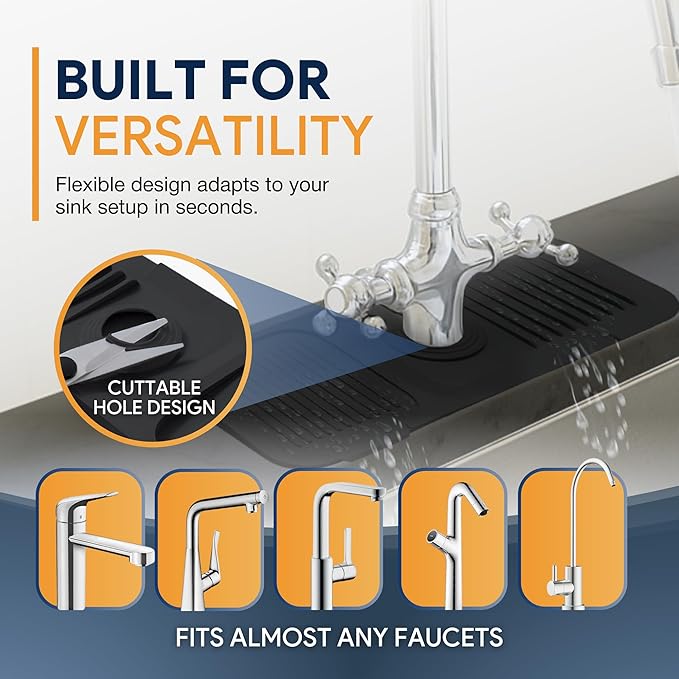 14.6” Silicone Faucet Mat For Kitchen Sink, Kitchen Sink Splash Guard Behind Faucet, Kitchen Faucet Mat For Kitchen Sink, Kitchen Sink Faucet Mat Splash Guard and Sink Water Splash Guard (Black)