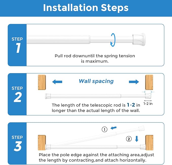 AIZESI Spring Tension Curtain Rods Short Tension Rod (White,8" to 12"-2Pcs)