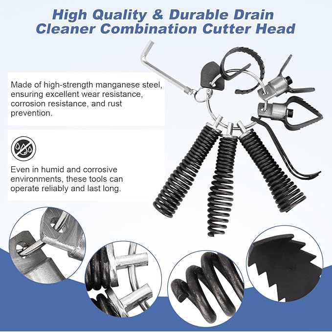 Drain Snake Drill Attachments - Drain Cleaner Combination Cutter Heads, Used in 50FT-100FT Electric Drain Snake, Suitable for 5/16-inch to 3/4-inch Drain Snake Cable for 1-4"Pipe,10 PCS