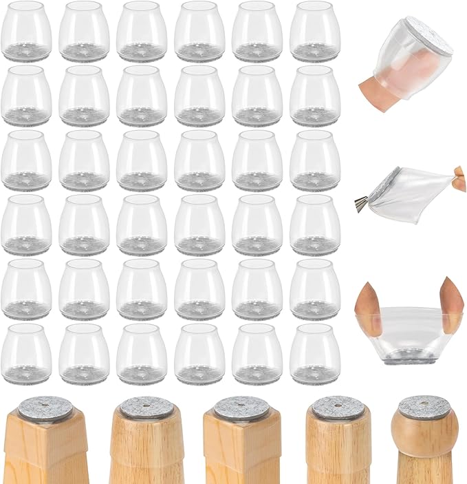 36Pcs Round Chair Leg Floor Protectors, Silicone Chair Feet Caps to Protect Tile Floors, Felt Pads Furniture Leg Caps Covers from Scratches and Noise (Clear, Small Fit: 0.9"-1.29")