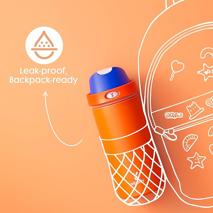 18 oz Insulated Water Bottle for Kids: Meoky Metal Water Bottle with 2-in-1 Straw and Spout Lid - Leak Proof, Cold for 24 Hours, BPA-Free for Boys School Sports, Blue Citrus