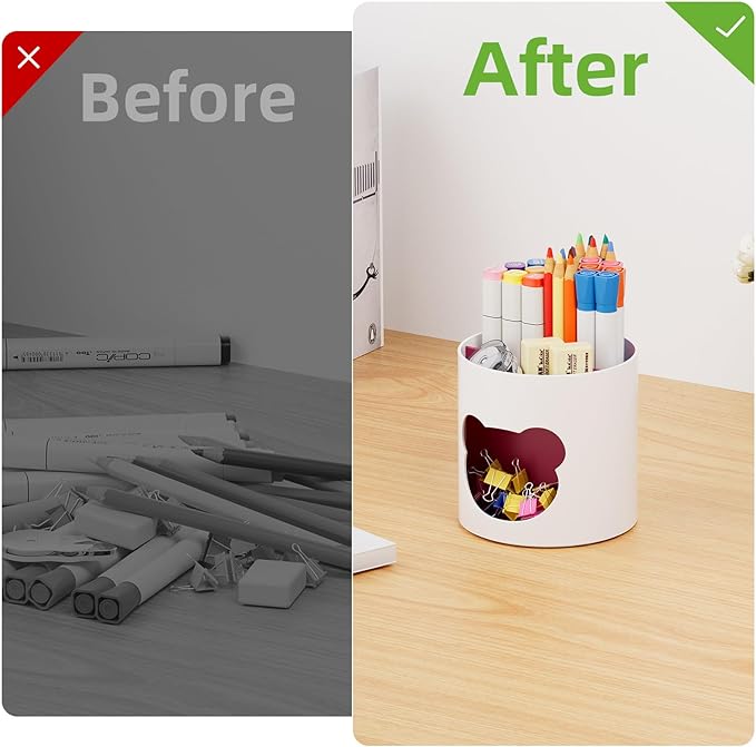 Marbrasse Desk Organizer - Cute Pen Holder & Art Supply Storage Box Caddy for Office & Classroom (White & Red Bear Head, One Size)