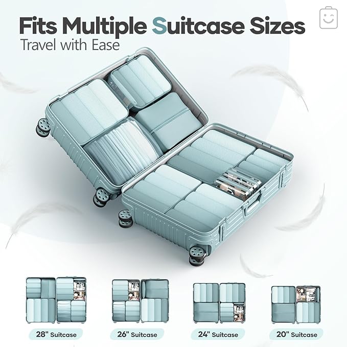 Veken 11 Set Compression Packing Cubes for Travel Essentials,Compressible Expandable Large Luggage Suitcase Organizer Bags for Clothing,Durable Space Saver Storage Bags with Toiletry Bags(Blue Gray)