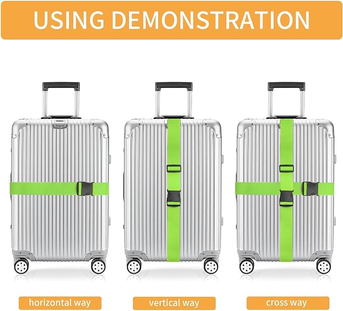 BILIONE 8 Pcs Luggage Straps, 79" Long Belts Keep Suitcase Secure While Traveling, TSA Approved Add a Bag Premium Accessory for Travel Bag Closure (8 Pcs Green)