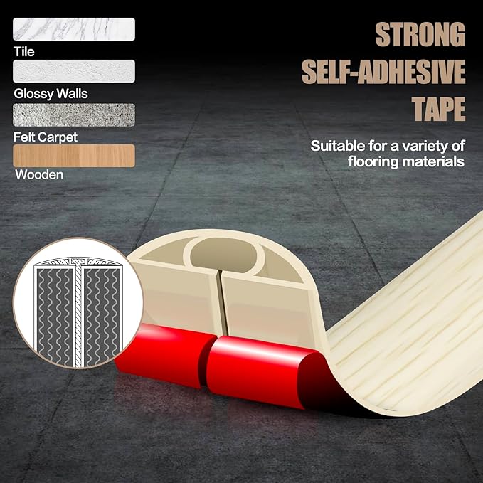 Floor Cord Cover Self Adhesive Cord Hider,3.3FT Cable Management, Extension Strip Protector for Wires, Prevent Cable Trips for Offices, Gyms, Exhibitions Cavity:0.3"(W) x 0.28"(H) Yellow Wood