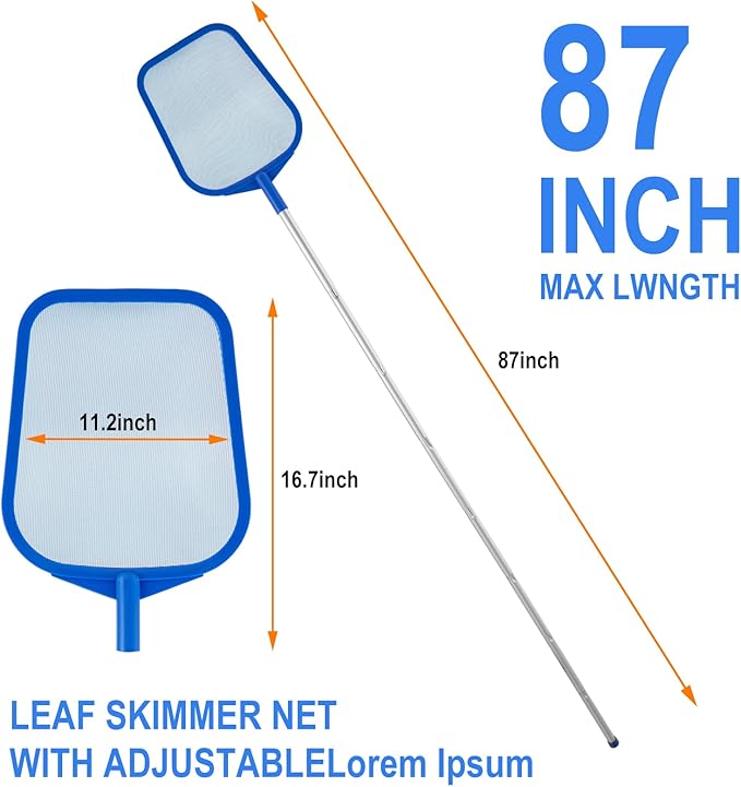 Pool Skimmer - Pool Skimmer Net with 8 Section Adjustable Telescopic Aluminum Pole, 23''- 87'', Pool Net Skimmer Rake with Ultra Fine Mesh , Pool Leaf Skimmer for Swimming Pools, Spas, Hot Tubs