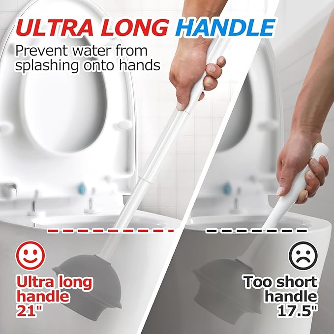 FORASTO 2Pack 2 in 1 Toilet Brush and Plunger Set,Clean Gloves, Extended Handle Plunger，Toilet Bowl Brush Plunger Set,Bathroom Cleaning Tools,Toilet Brush Plunger Combo,Cleaning Brush(Cream White)