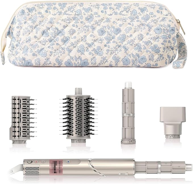Quilted Hair Tool Travel Bag, Shark Flex Style Travel Case For Dyson Hair Dryer Airwrap Bag, Curling Iron Bags Quilted For Shark Dyson Revlon Organizer Accessories (Blue flowers)