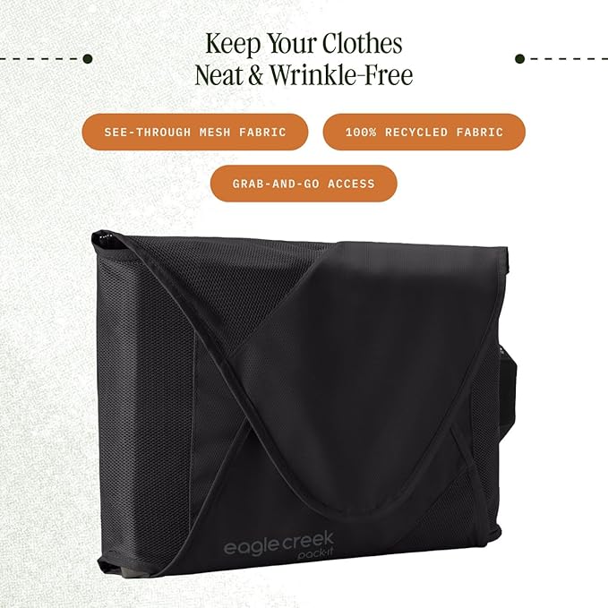 Eagle Creek Pack-It Reveal Garment Folder - Travel Garment Bag with Compression Wings to Maximize Luggage Space - Convenient Top Handle - Quick Drying Material - Black - Large