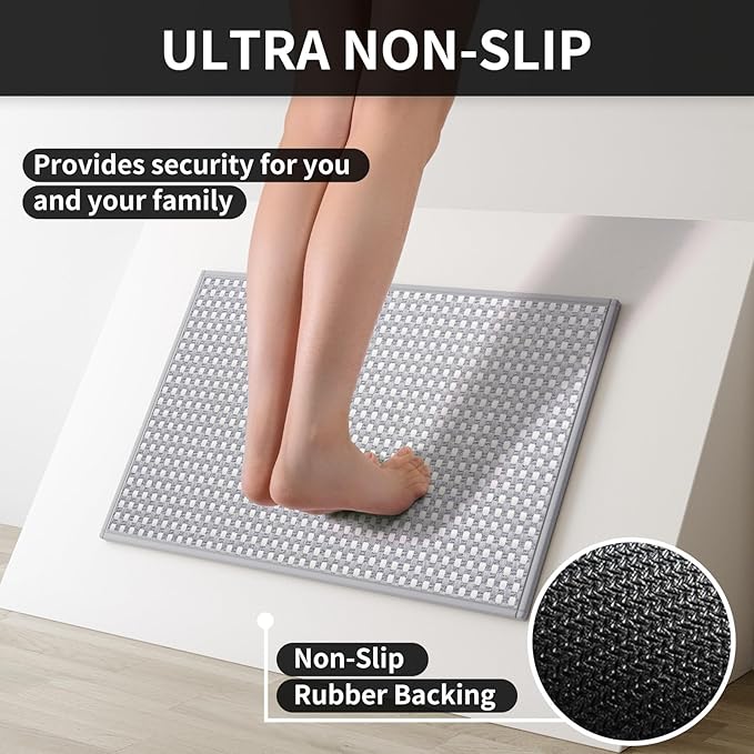 YDKGL Kitchen Rugs Mat Non Slip Washable, Super Absorbent Kitchen Mats for Floor, Rubber Backing Soft Braided Standing Floor Mats Sink Mat Runner Rug, Easy to Clean and Maintain, Gray 17"x30"